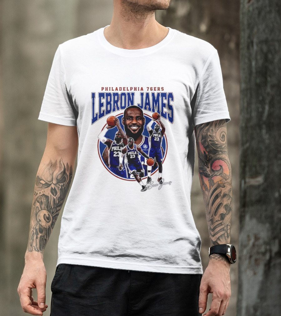 Philadelphia 76ers LeBron James Blue Jersey Player Collage T-Shirt