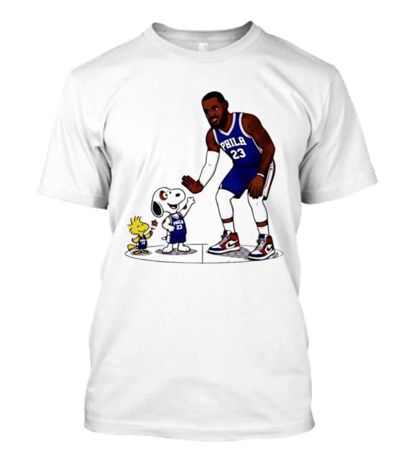 Snoopy Woodstock High Five LeBron James 23 Philadelphia 76ers Collaboration T-Shirt