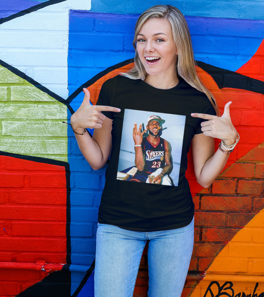 Philadelphia 76ers LeBron James 23 Cigar Photo T-Shirt