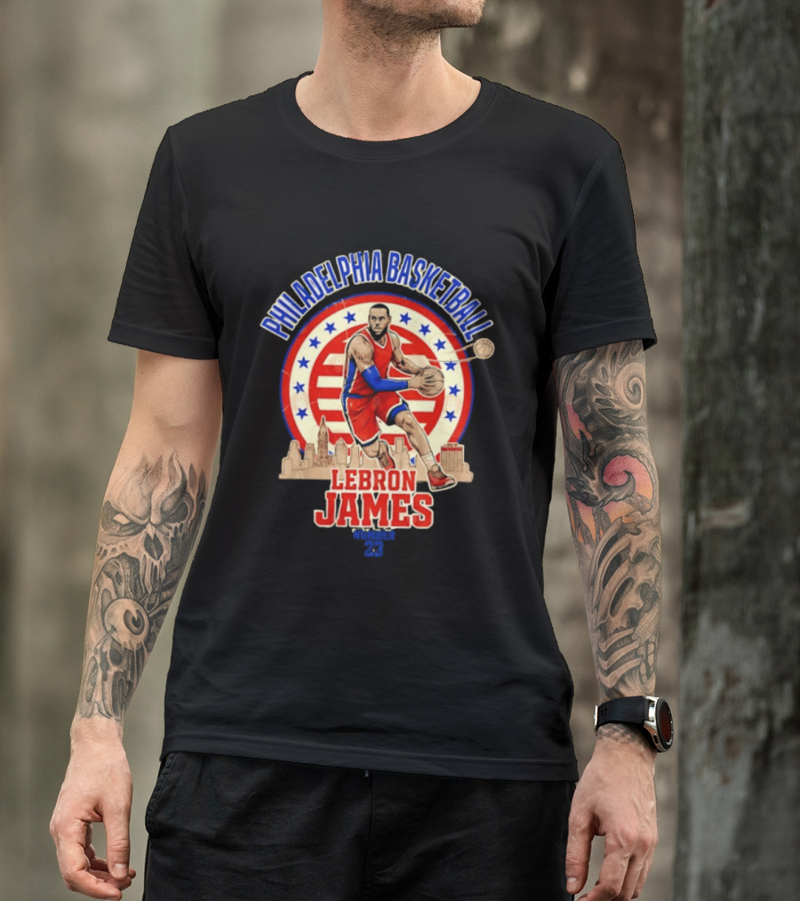 Philadelphia Basketball LeBron James City Skyline Player Red And Blue T-Shirt