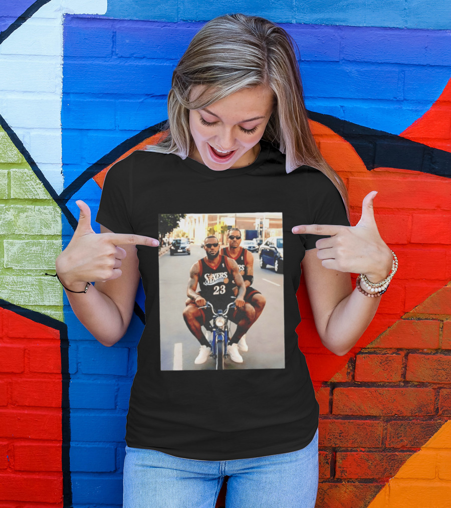 Philly Sixers LeBron James Allen Iverson Motorbike Meme T-Shirt
