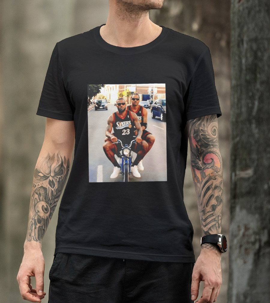 Philly Sixers LeBron James Allen Iverson Motorbike Meme T-Shirt