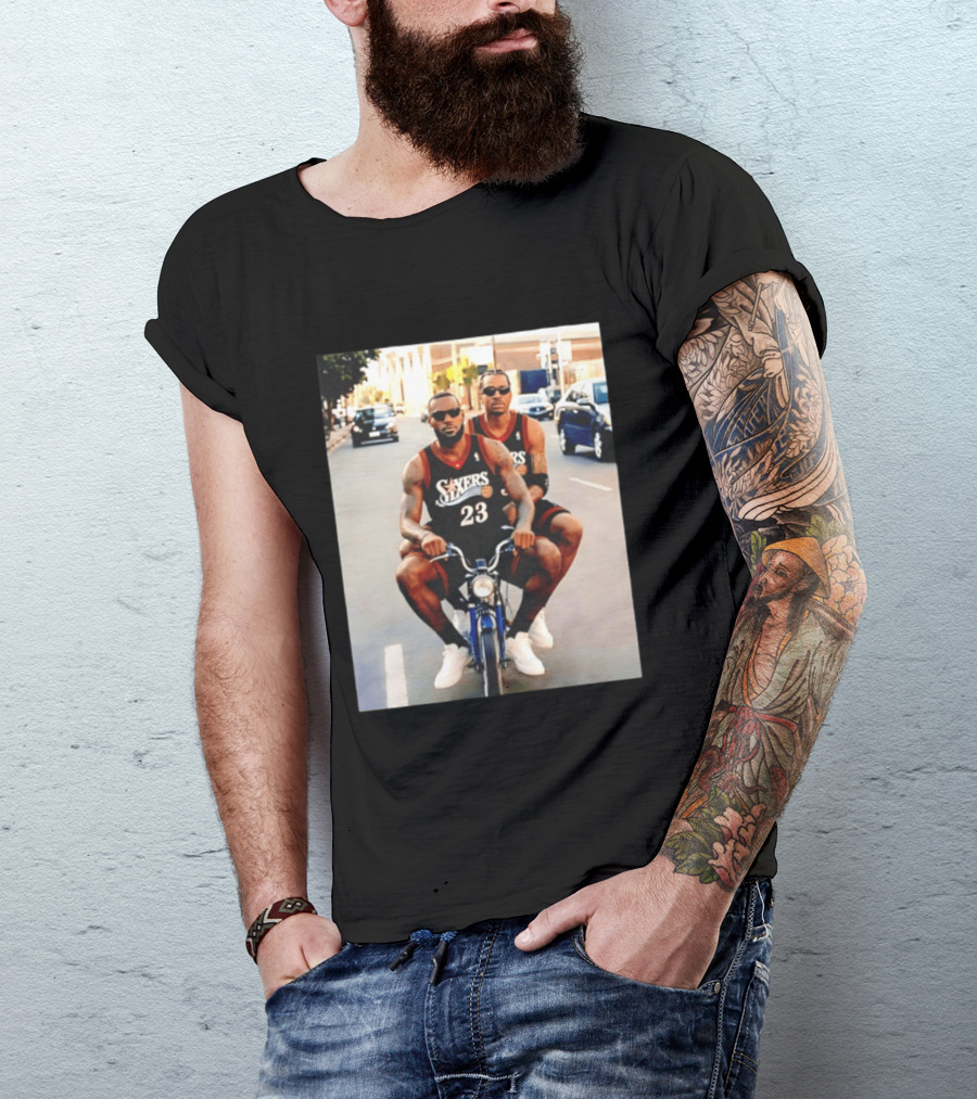 Philly Sixers LeBron James Allen Iverson Motorbike Meme T-Shirt