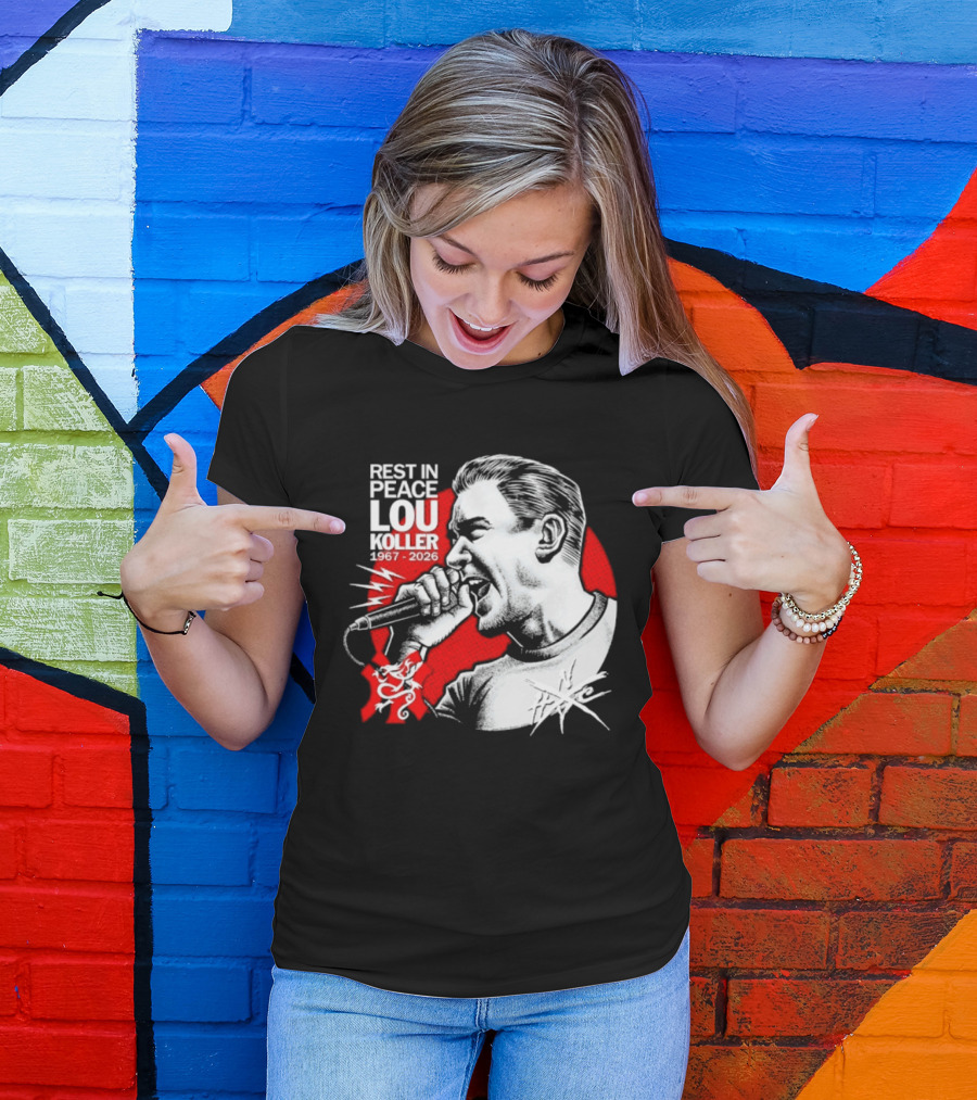 Rest In Peace Lou Koller 1967 2026 HxC Microphone Art Red And White T-Shirt