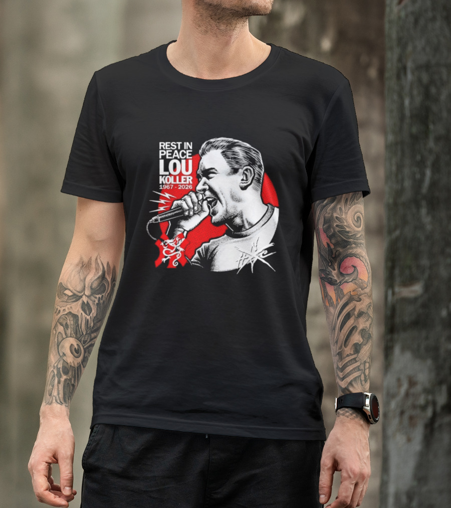 Rest In Peace Lou Koller 1967 2026 HxC Microphone Art Red And White T-Shirt