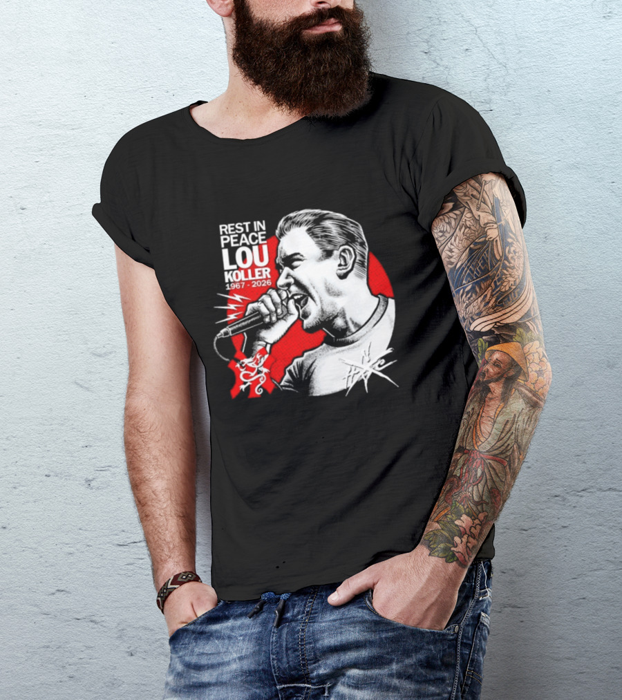 Rest In Peace Lou Koller 1967 2026 HxC Microphone Art Red And White T-Shirt
