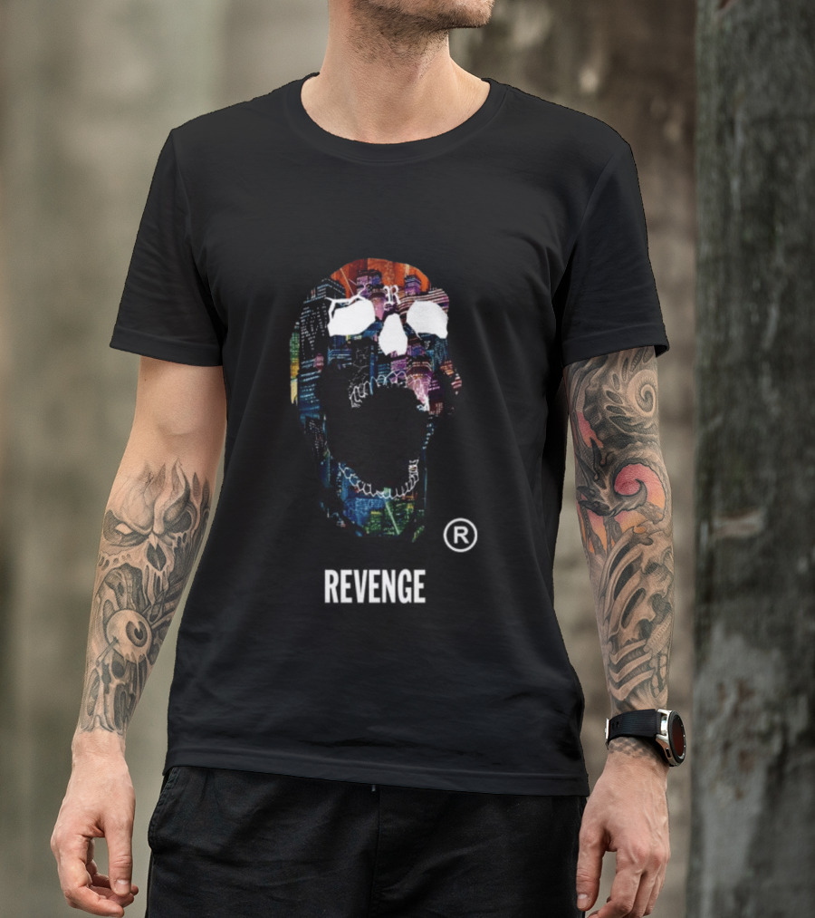 Revenge Neon Skull Cityscape Lights Black T-Shirt