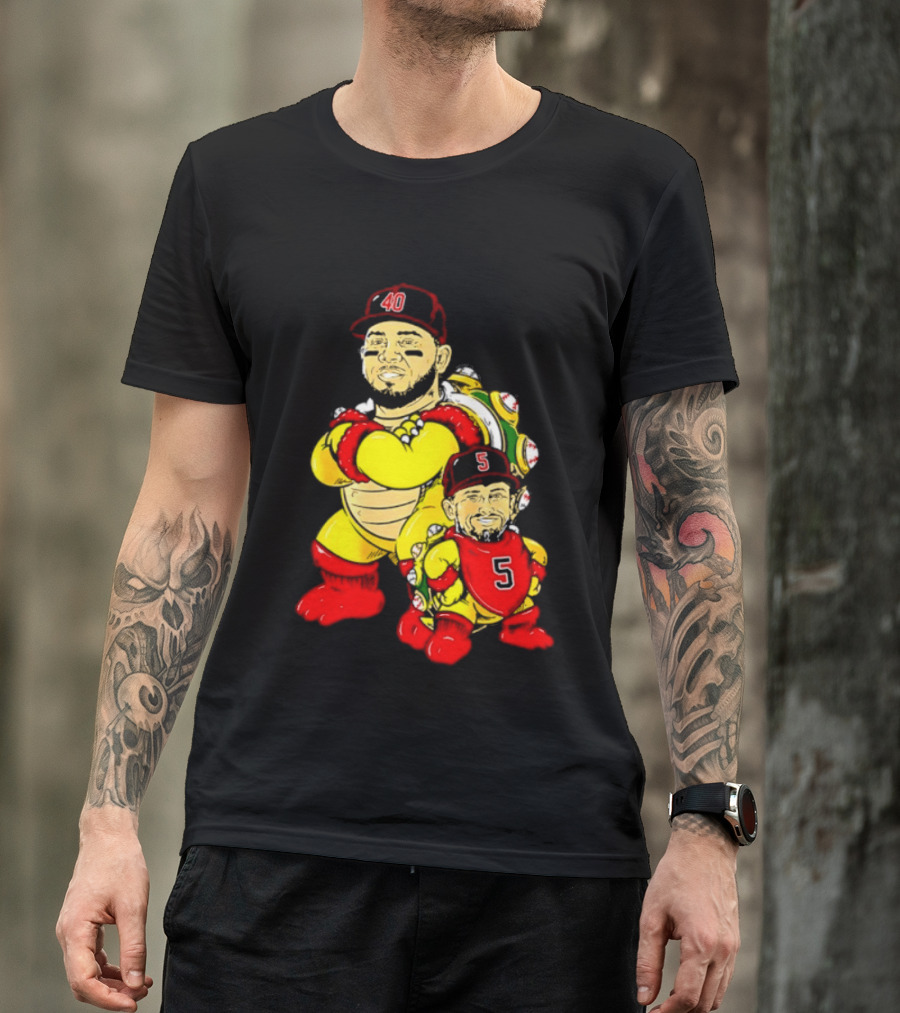 St Louis Cardinals Yadier Molina Albert Pujols Bowser Caricature 40 5 Red Cap T-Shirt