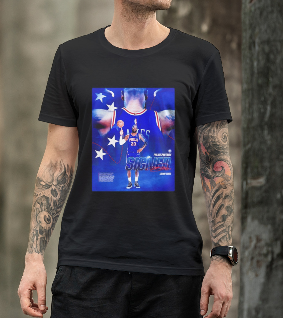 Philadelphia 76ers LeBron James Signed NBA 23 Stars T-Shirt
