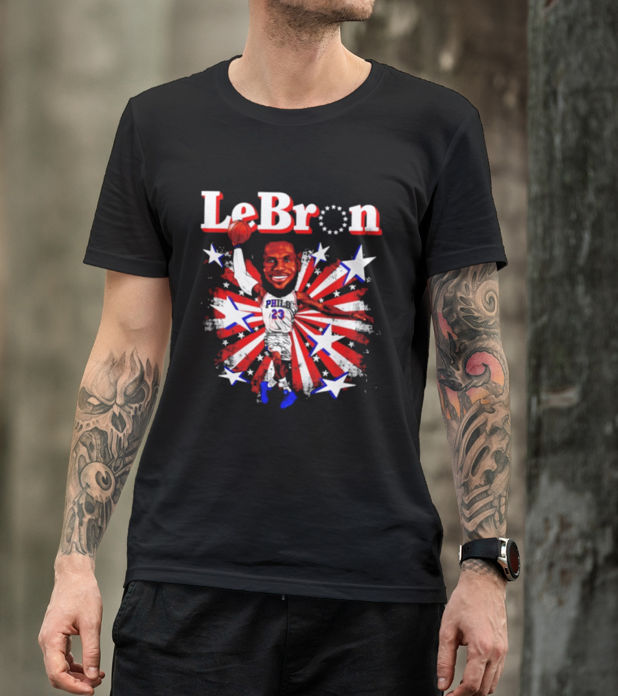 LeBron Stars PH 23 Basketball Caricature 76ers Red White Blue T-Shirt