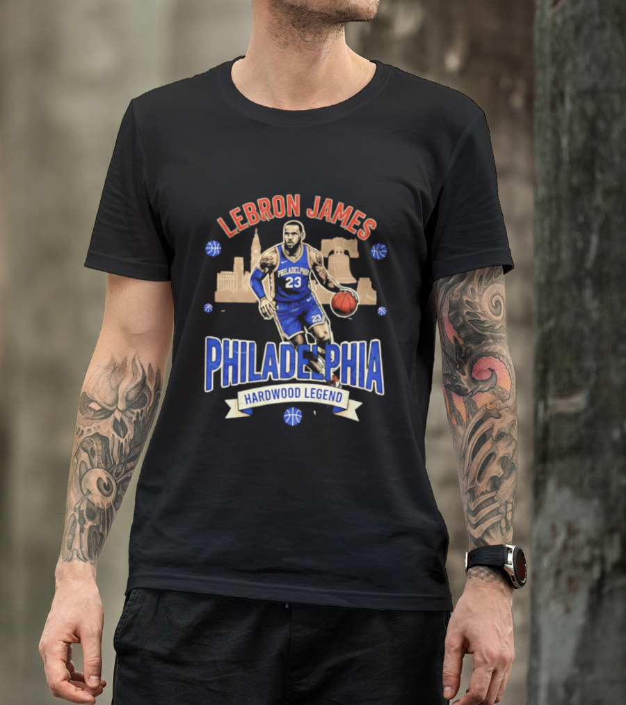 LeBron James Philadelphia Hardwood Legend Skyline Basketball 23 T-Shirt