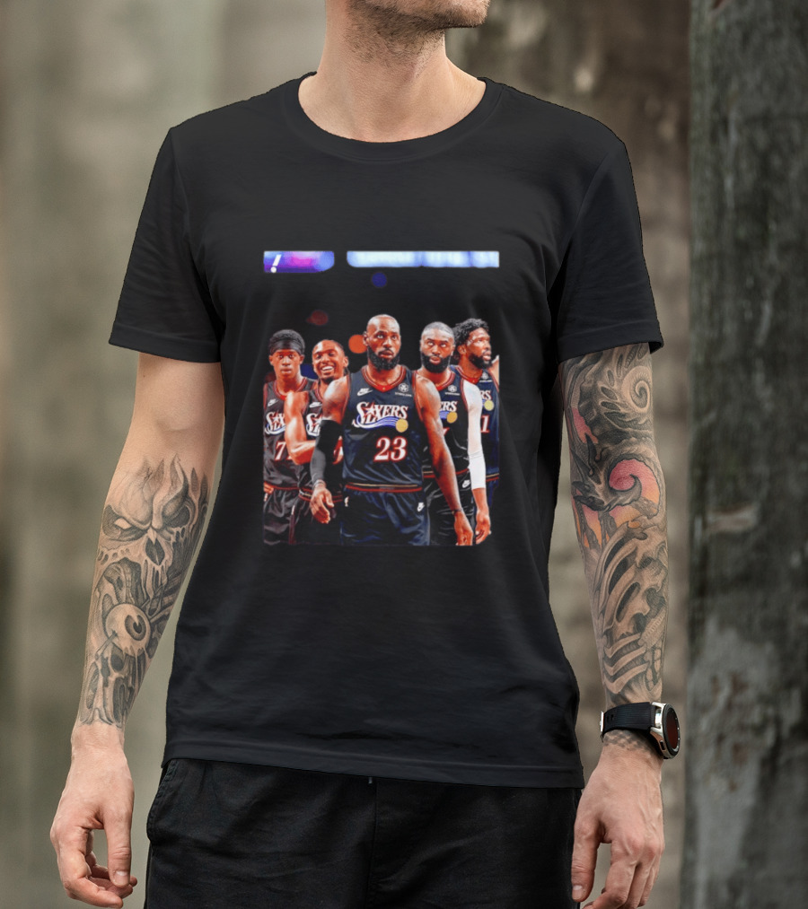 Tyrese Maxey VJ Edgecombe Jaylen Brown LeBron James Joel Embiid Sixers T-Shirt