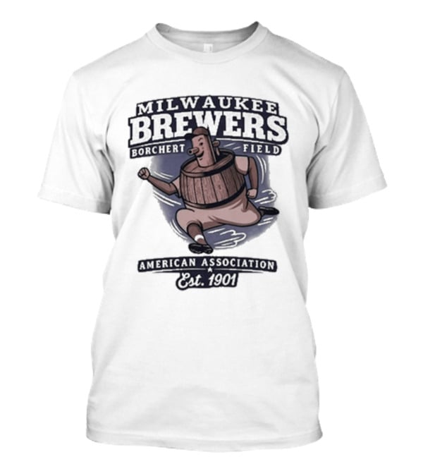 Milwaukee Brewers Borchert Field Running Barrelman American Association 1944 Team T-Shirt