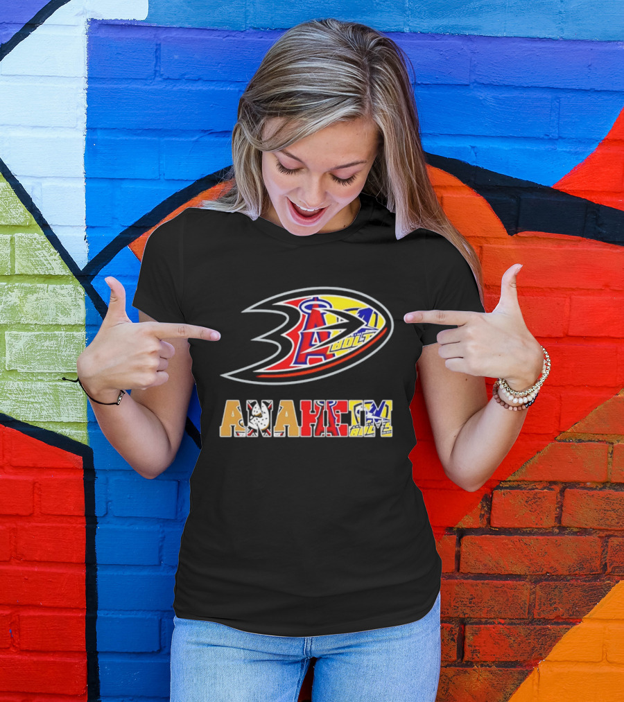 Anaheim Ducks Los Angeles Angels Anaheim Bolts Collage Anaheim Text And Logos T-Shirt