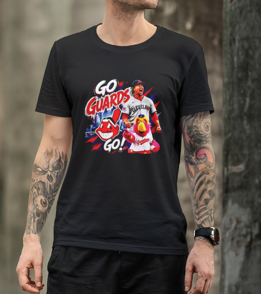 Jose Ramirez Cleveland Guardians Go Guards Go City Skyline Baseball Cheers T-Shirt