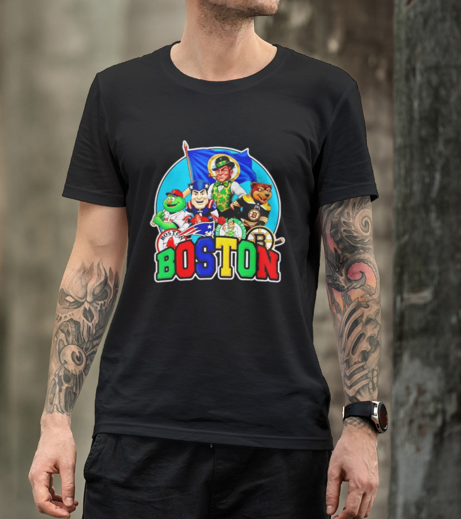 Boston Red Sox Patriots Celtics Bruins Mascots Characters T-Shirt