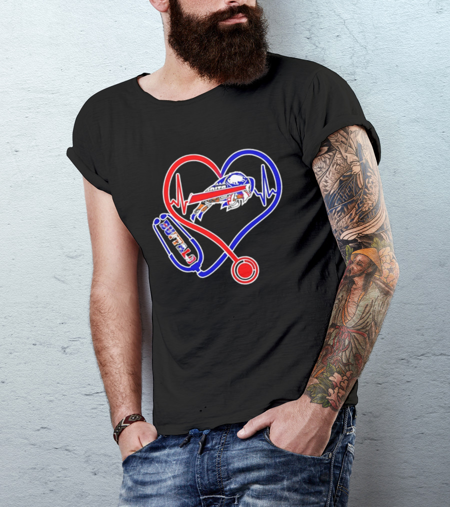 Buffalo Bills Sabres Heartbeat Stethoscope Red White Blue T-Shirt