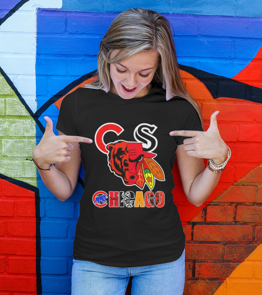 Chicago Bears Bulls Blackhawks Cubs White Sox Sports Team Collage T-Shirt