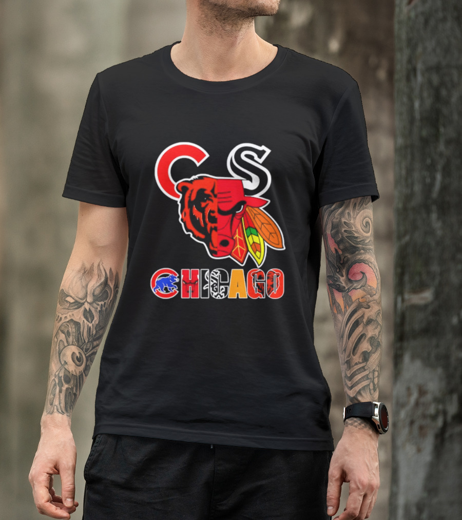 Chicago Bears Bulls Blackhawks Cubs White Sox Sports Team Collage T-Shirt