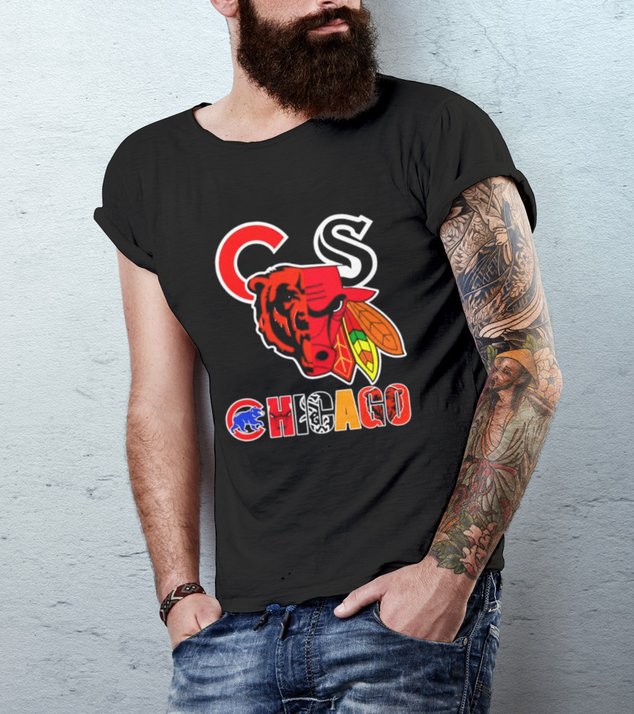 Chicago Bears Bulls Blackhawks Cubs White Sox Sports Team Collage T-Shirt