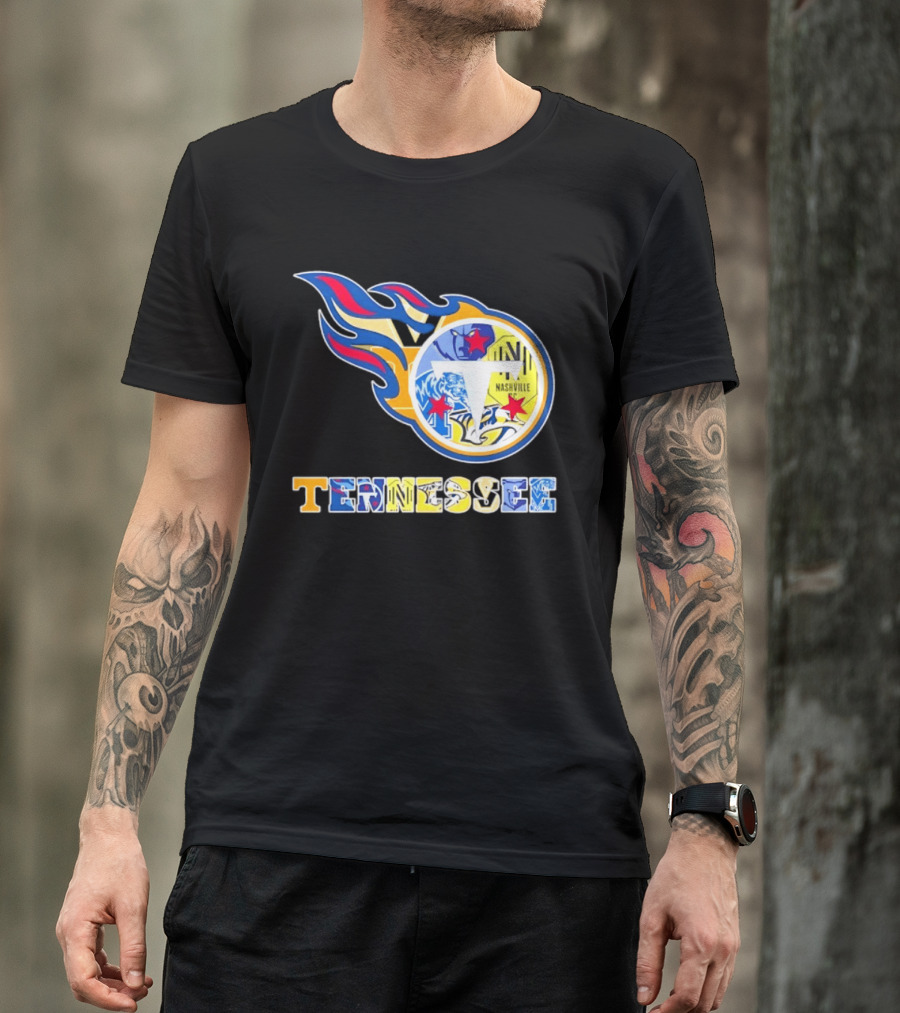 Tennessee Titans Nashville Predators Memphis Grizzlies Nashville SC Logos Mashup T-Shirt
