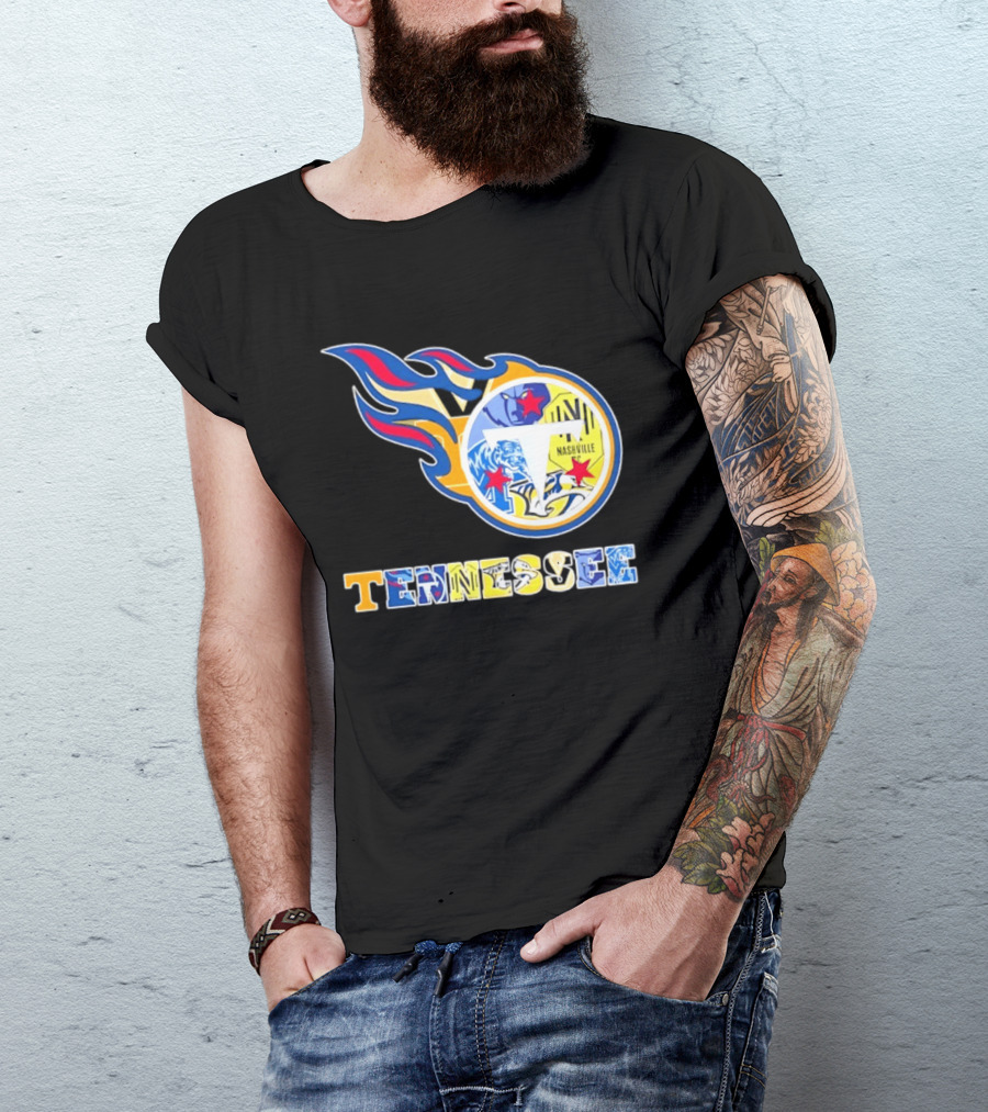Tennessee Titans Nashville Predators Memphis Grizzlies Nashville SC Logos Mashup T-Shirt