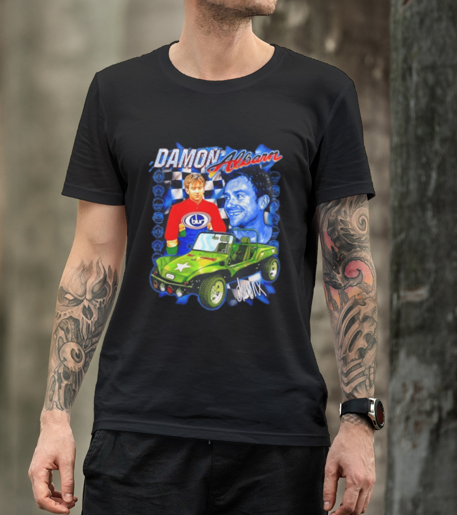 Damon Albarn Blur Gorillaz Geep Britpop Star Damon Albarn Imagery Checkerboard T-Shirt