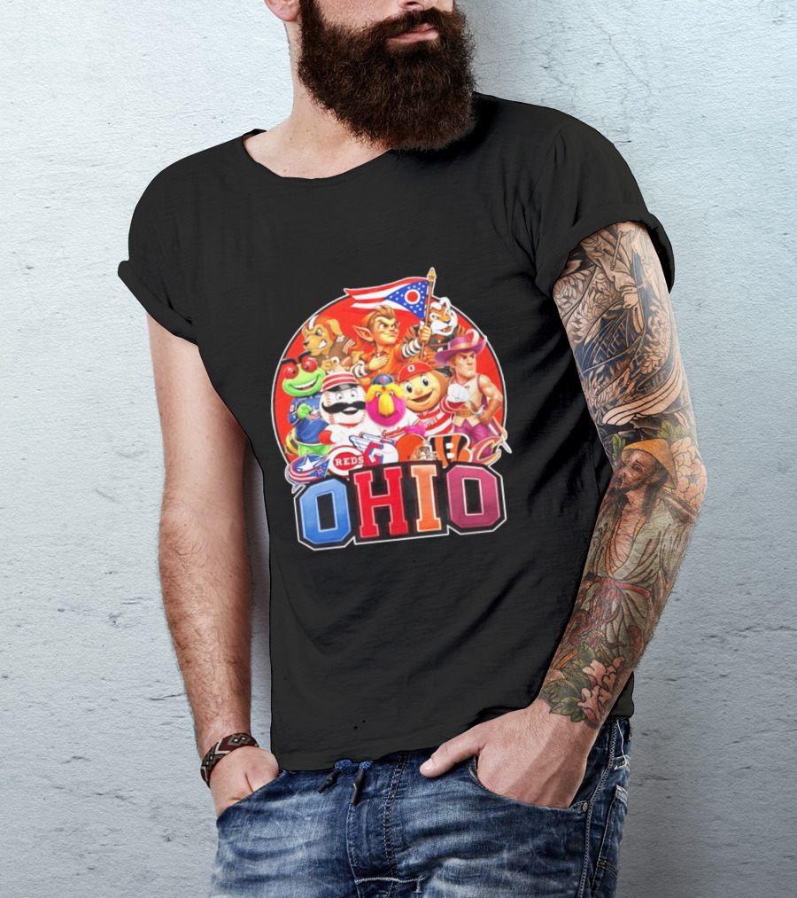 Ohio Sports Teams Mascots Cleveland Guardians Reds Bengals Browns Buckeyes Reds Crew Indians Fan T-Shirt