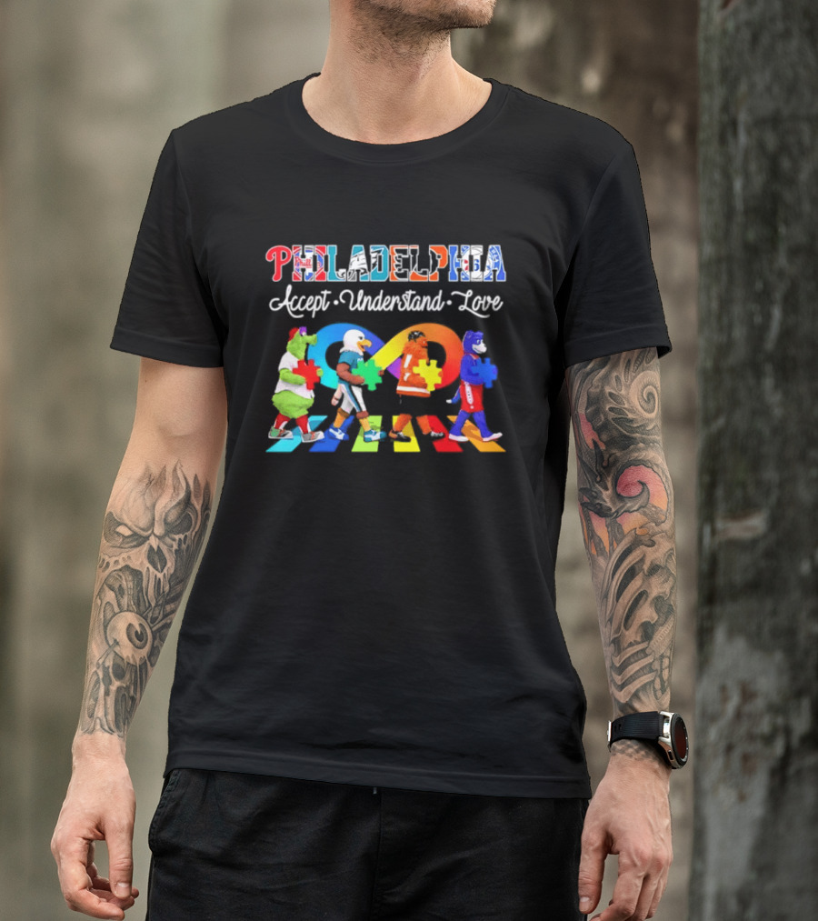 Philadelphia Mascots Accept Understand Love Puzzle Parade T-Shirt