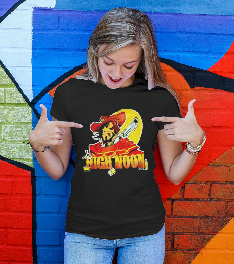 It's High Noon Cowboy With Red Cape And Pistol In Front Of Yellow Sun T-Shirt