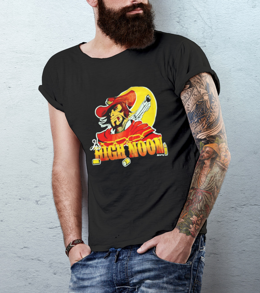 It's High Noon Cowboy With Red Cape And Pistol In Front Of Yellow Sun T-Shirt