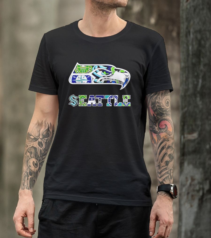 Seattle Seahawks Mariners Kraken Sounders Collage T-Shirt