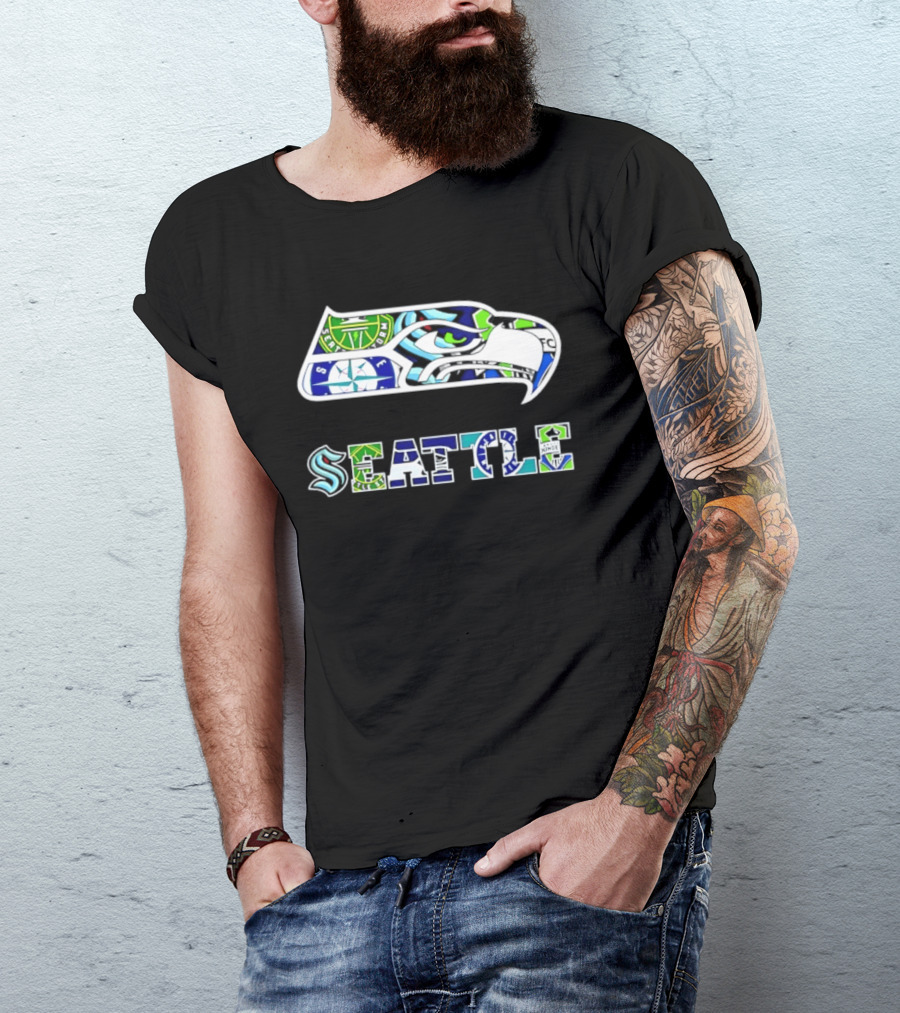 Seattle Seahawks Mariners Kraken Sounders Collage T-Shirt