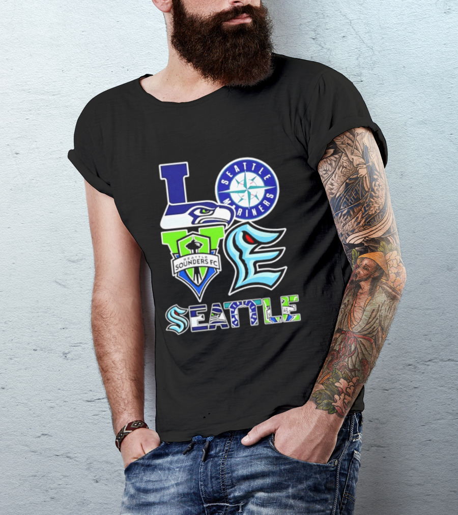 Love Seattle Seahawks Mariners Sounders FC Kraken T-Shirt