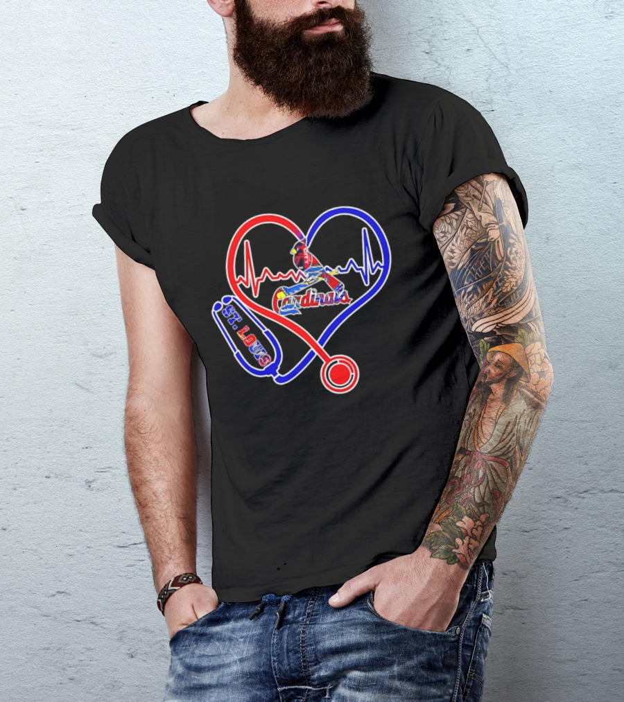 St Louis Cardinals Heartbeat Stethoscope Fan Pride T-Shirt