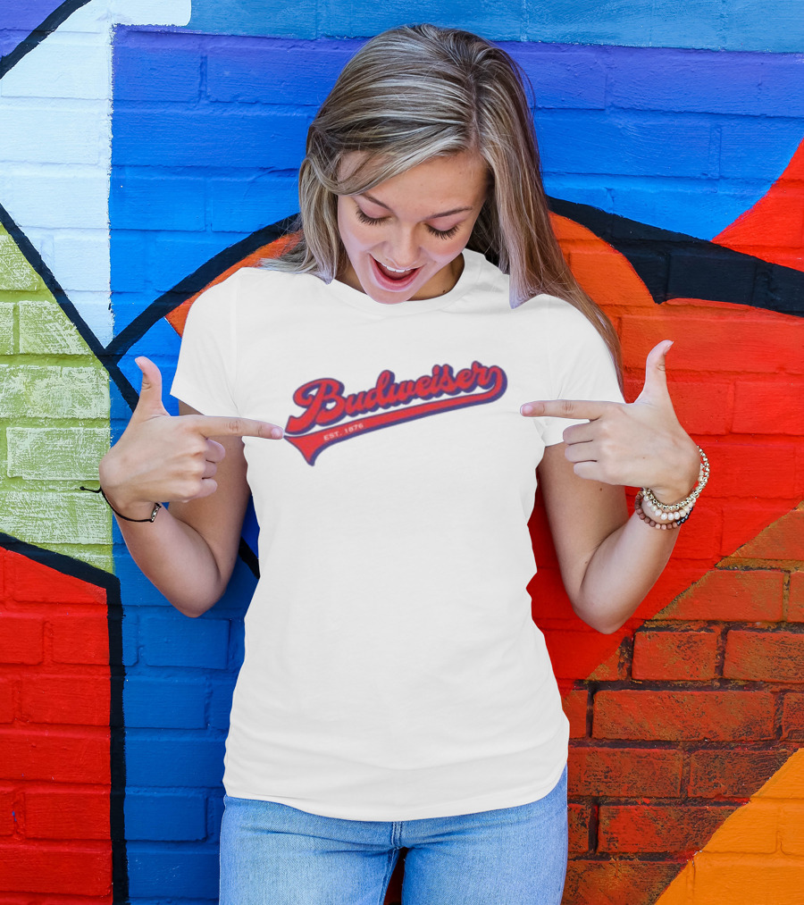 Budweiser Baseball Script Logo Retro Style Beer Shop T-Shirt