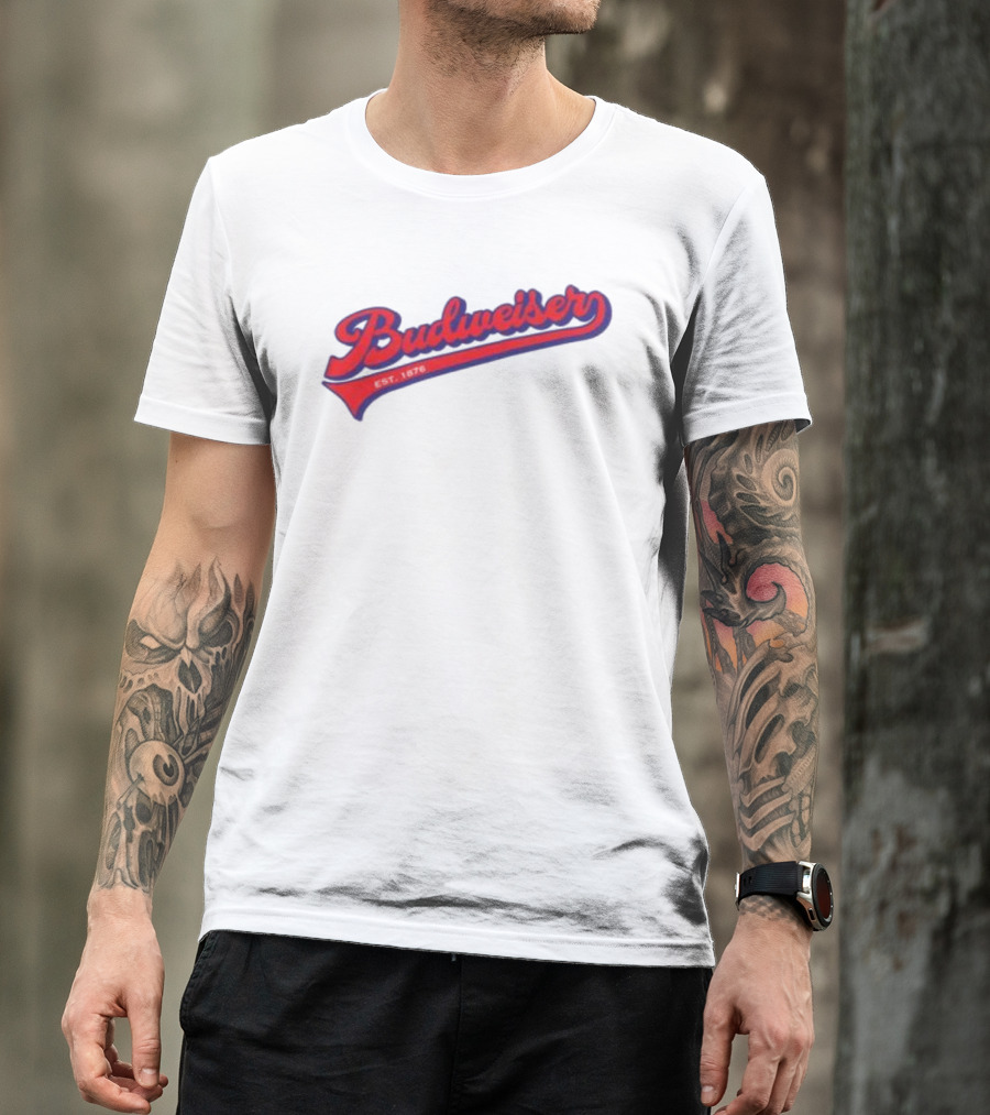 Budweiser Baseball Script Logo Retro Style Beer Shop T-Shirt