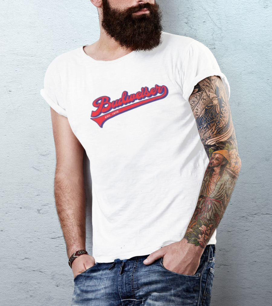 Budweiser Baseball Script Logo Retro Style Beer Shop T-Shirt