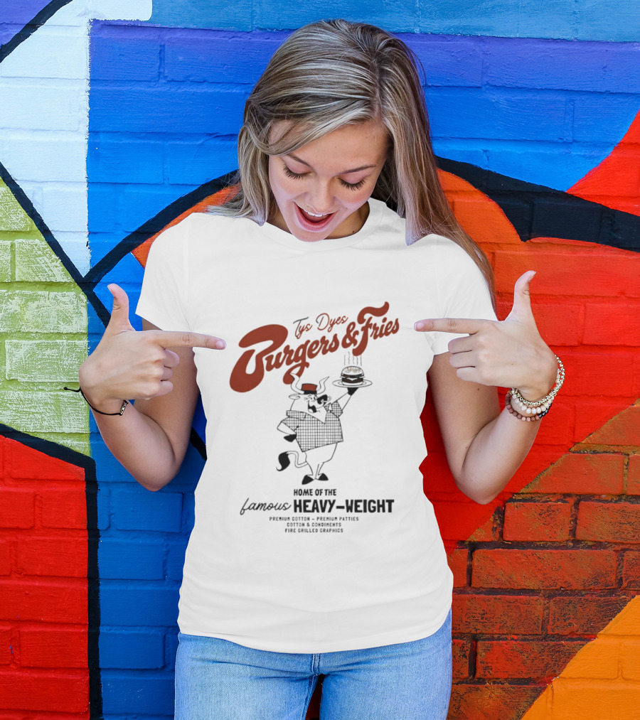 Tys Dyes Burgers And Fries Home Of The Famous Heavy Weight Premium Cotton Vintage Checkerboard Funk Grilled Goodness T-Shirt