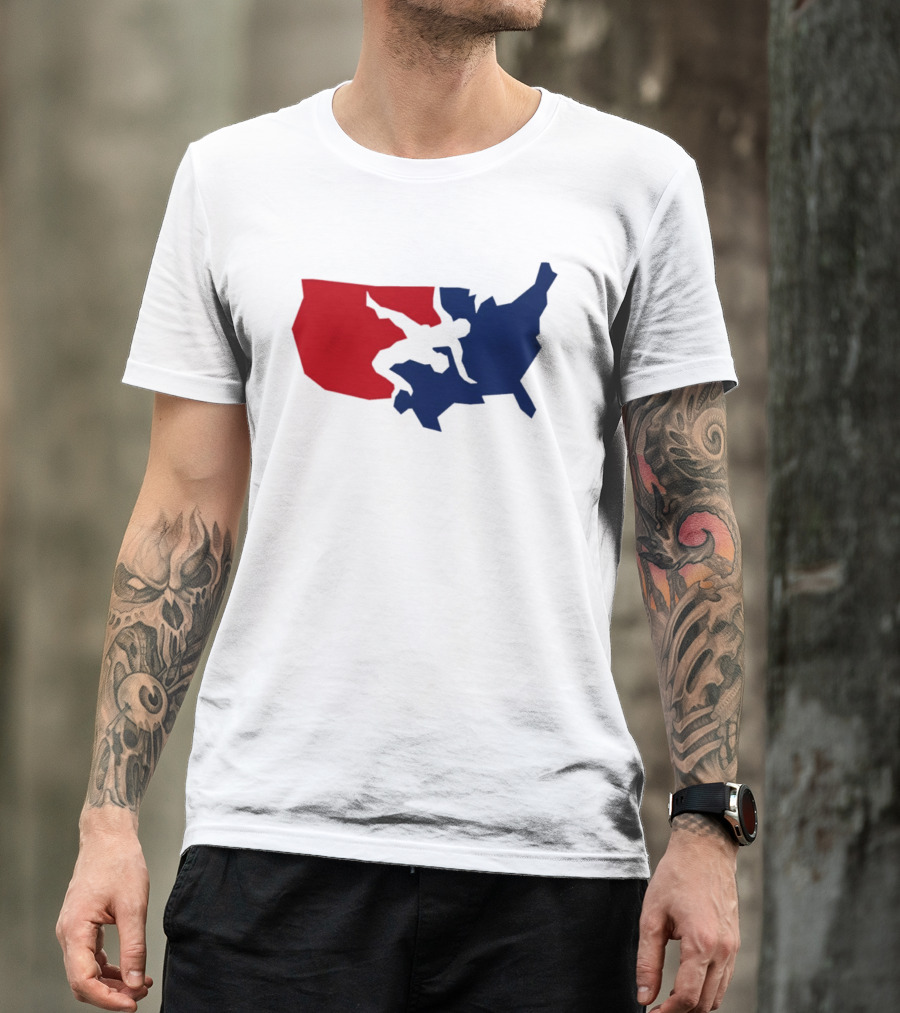 USA Wrestling Map Silhouette Red Blue T-Shirt