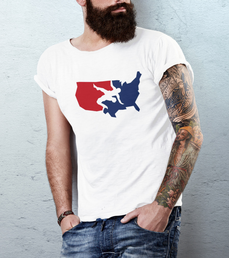 USA Wrestling Map Silhouette Red Blue T-Shirt