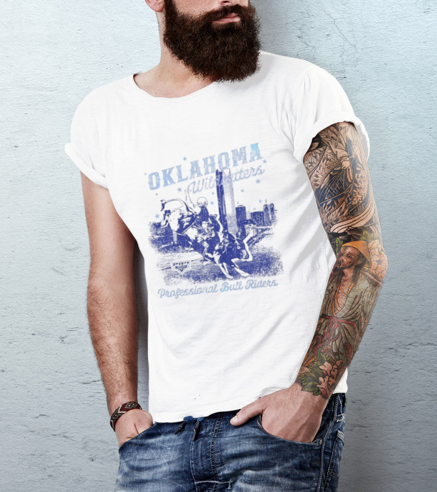 Oklahoma Wildcatters Professional Bull Riders Cowboy City Skyline T-Shirt