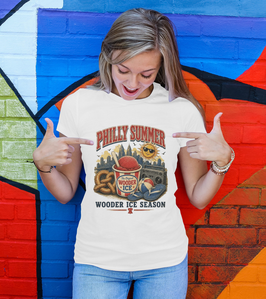 Philly Summer Wooder Ice Season With Pretzel Boombox And Sunglasses Sun T-Shirt