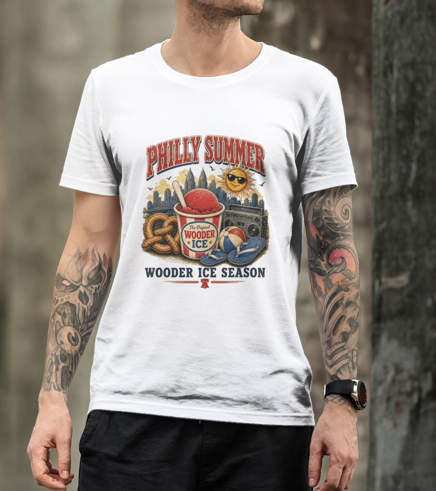 Philly Summer Wooder Ice Season With Pretzel Boombox And Sunglasses Sun T-Shirt