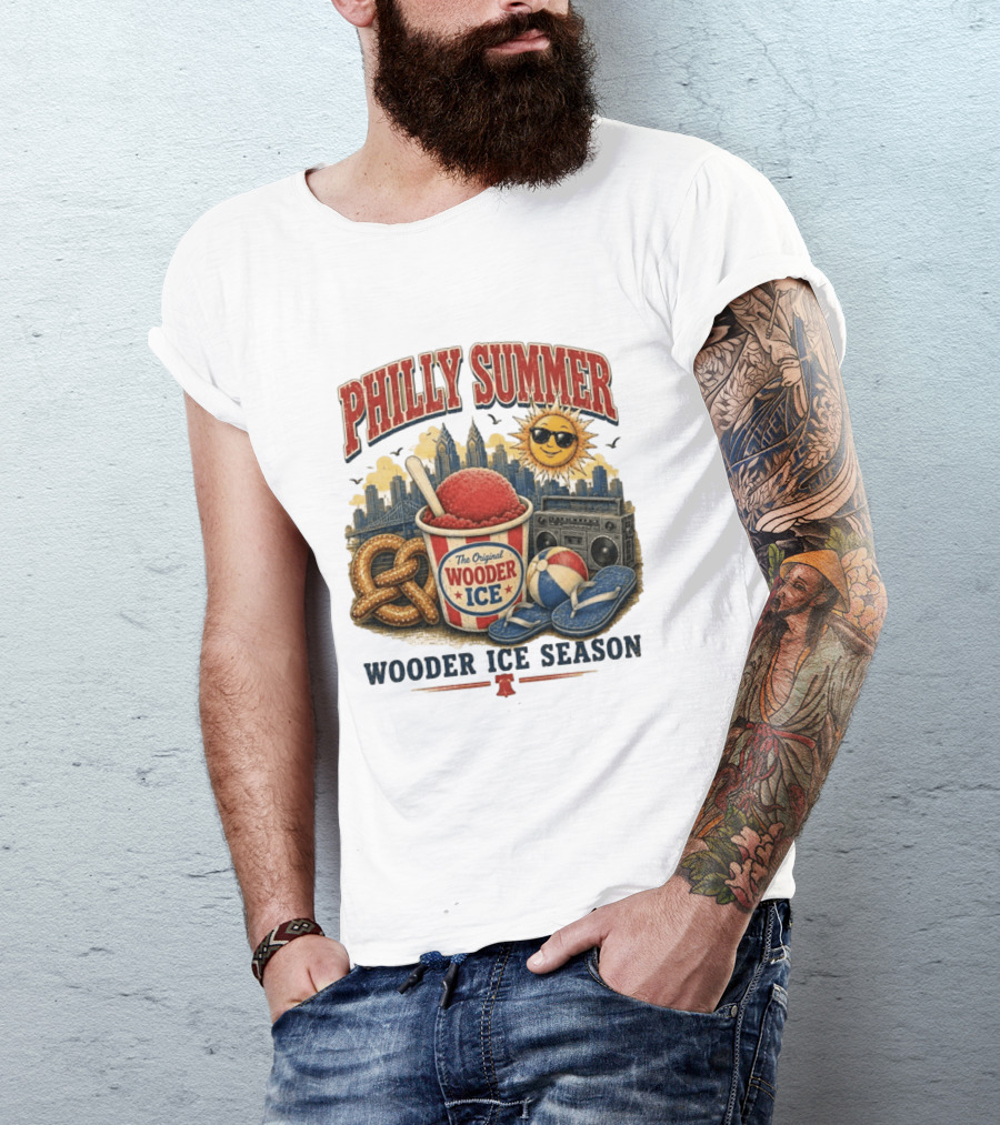 Philly Summer Wooder Ice Season With Pretzel Boombox And Sunglasses Sun T-Shirt