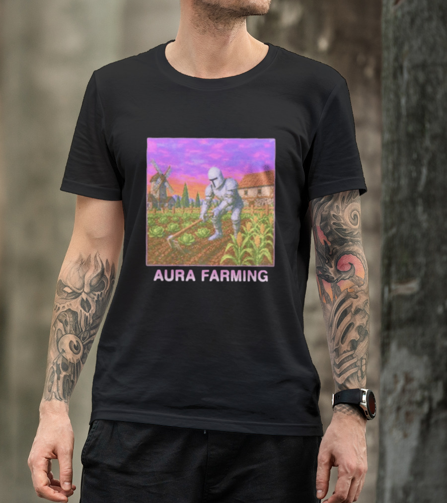 Aura Farming Knight Medieval Meme Windmill Crops Cabbage Garden T-Shirt