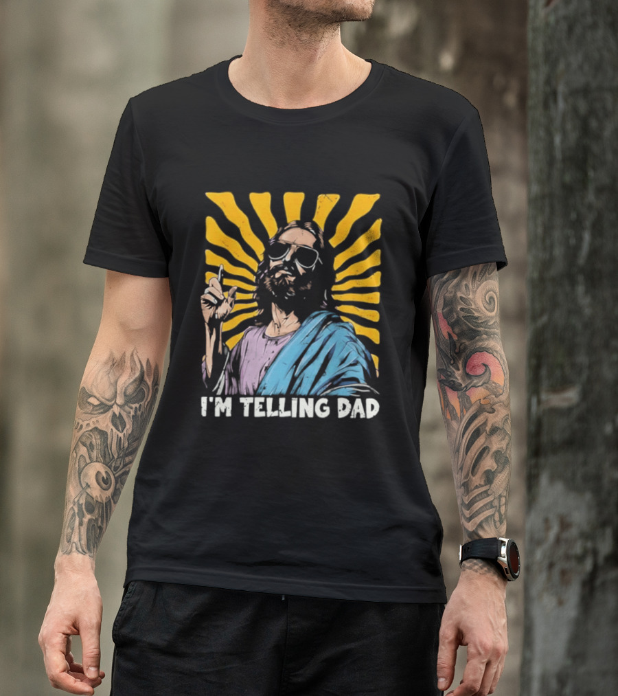 Jesus Wearing Sunglasses I'm Telling Dad Radiant T-Shirt