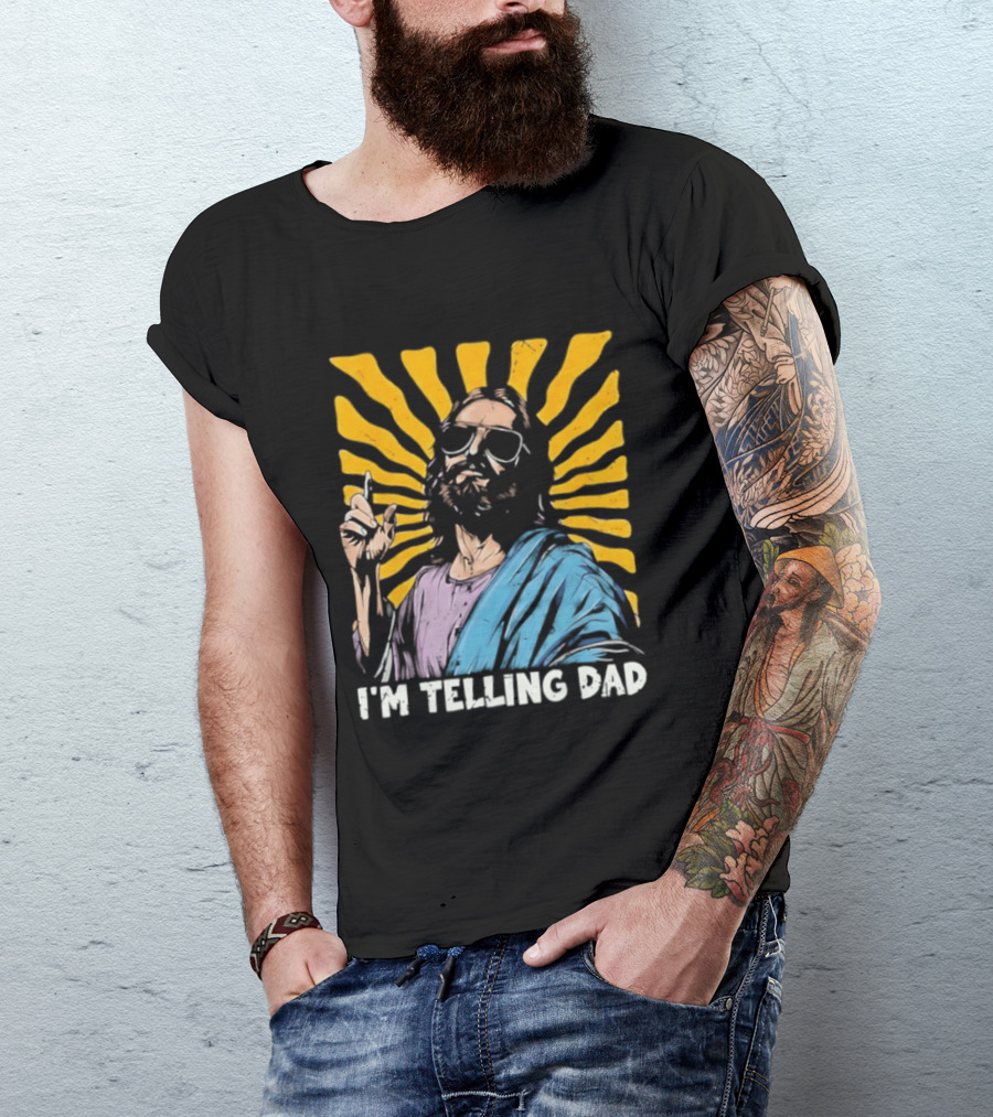 Jesus Wearing Sunglasses I'm Telling Dad Radiant T-Shirt