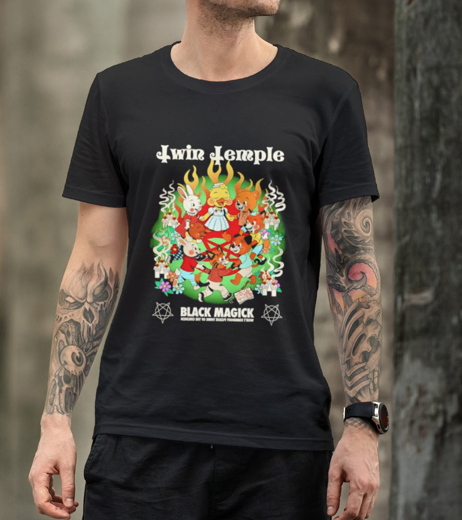 Twin Temple Black Magick Won't Somebody Please Think Of The Children Iconic Pentagram And Occult T-Shirt