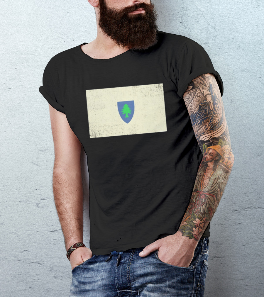 Massachusetts Flag Pine Tree Symbol On Vintage Shield T-Shirt